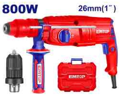 800W SDS Plus Rotary Hammer 2.5J 0-1100rpm 0-4000bpm with Quick-change Keyless Chuck 3 Drills 2 Chisels Extra Carbon Brushes BMC Case